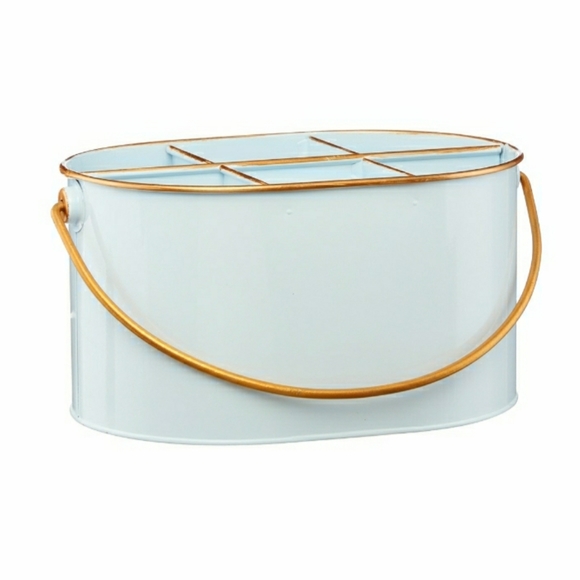 White Metal Caddy With Gold Rim Set of 2 - Picture 3 of 3